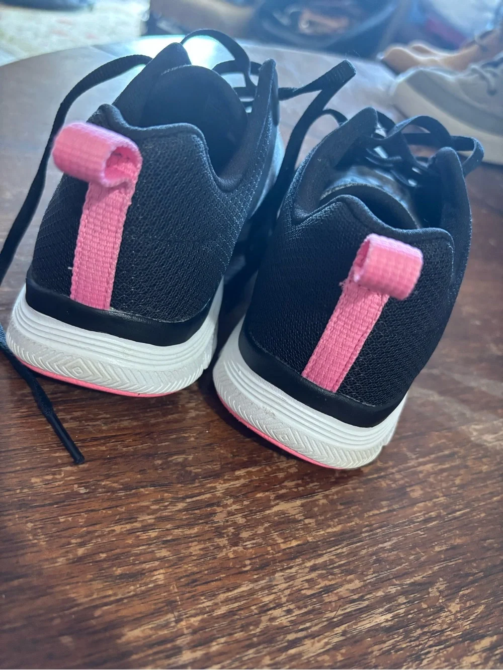 Skechers Grey & Black Athletic Sneakers with Pink Logo